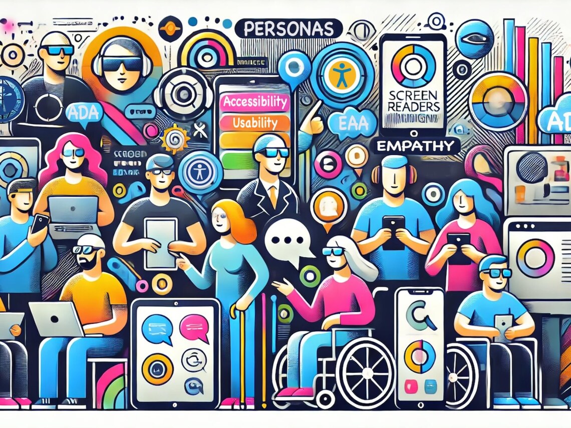 collage of icons related to empathy, personas and accessibility