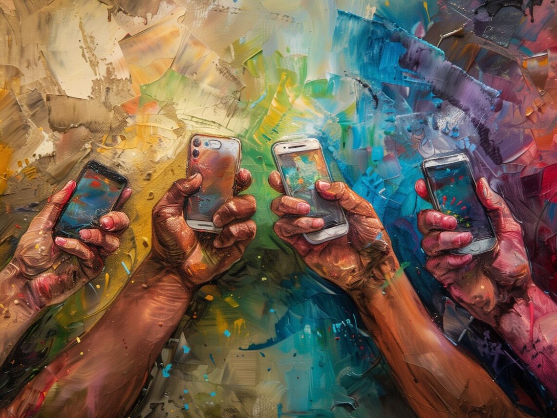 painting of diverse hands with accessibility mobile phone apps
